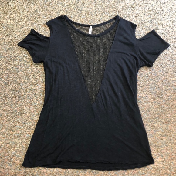 3/$30 LF Emma & Sam Deep V Mesh Cold Shoulder Top - Picture 2 of 4